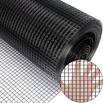 48" x 50' 1/2inch PVC Hardware Cloth Vinyl Coated Chicken Wire Fence Galvanized Welded Mesh Roll for Home Garden Rabbit Cage, Black-PVC