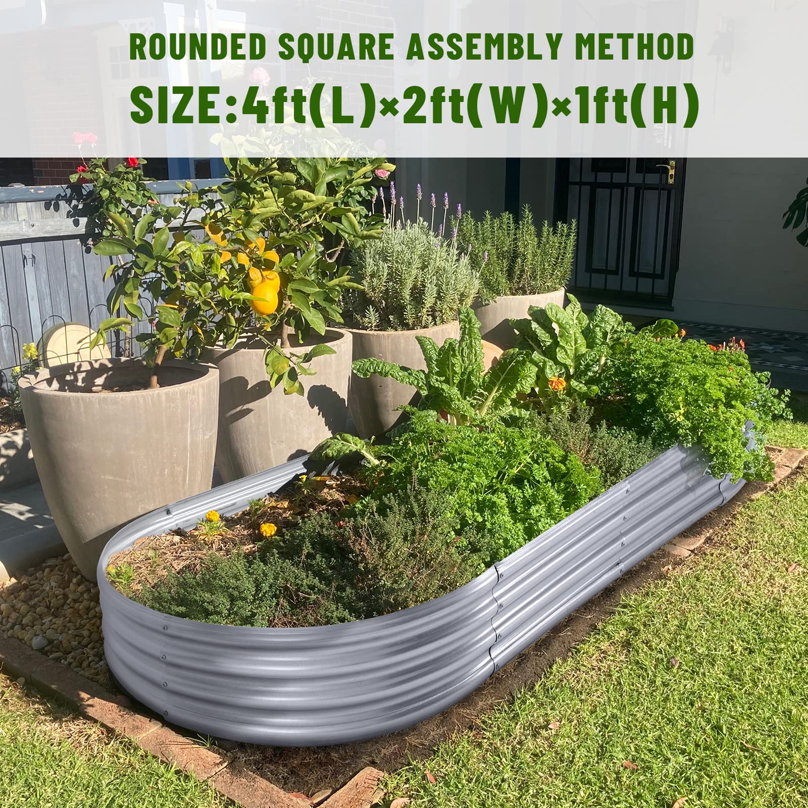 Land Guard Galvanized Raised Garden Bed Kit, Galvanized Planter Garden Boxes Outdoor, Oval Large