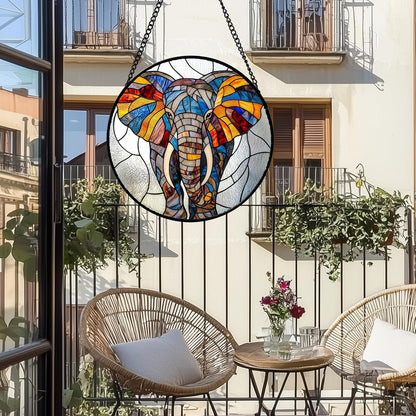 Stained Glass Window Hanging, Colorful Elephant Sun Catcher for Door Home Decor Animal Suncatcher Christmas Mother's Day Birthday Gifts for Women Men Mom and Nana 7.8 in