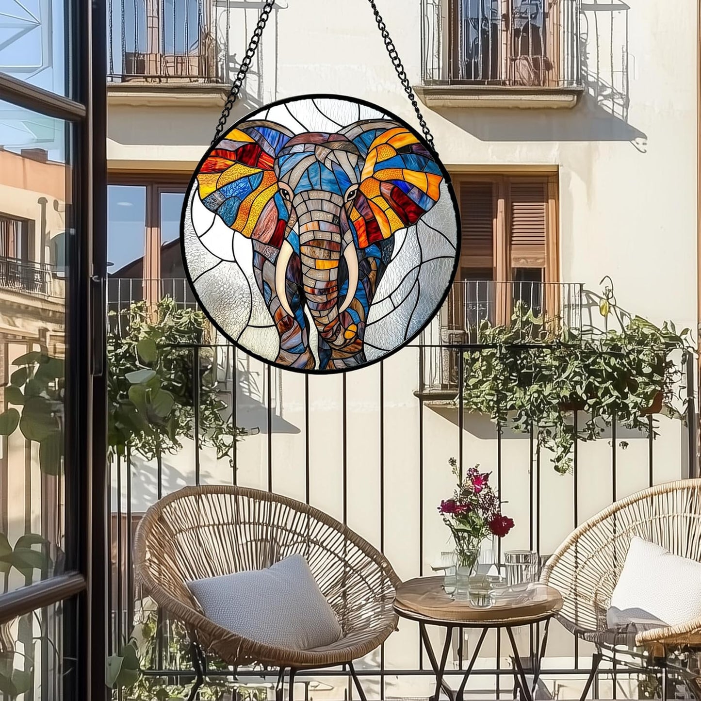 Stained Glass Window Hanging, Colorful Elephant Sun Catcher for Door Home Decor Animal Suncatcher Christmas Mother's Day Birthday Gifts for Women Men Mom and Nana 9.8 in