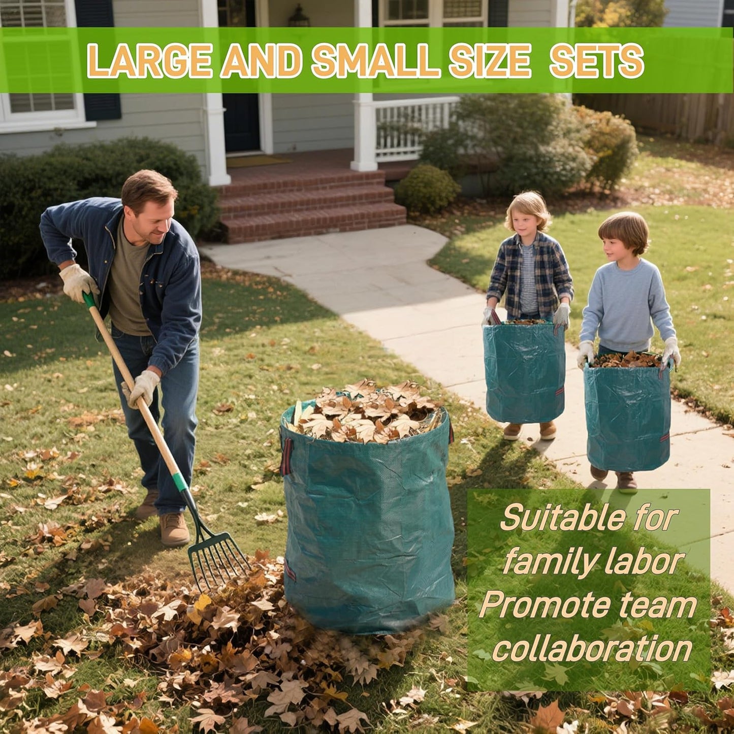 1x72Gallons+2x34Gallons (Free Gloves) Garden Leaf Bags,Reusable Heavy Duty Yard Waste Bag Set,Standable Design and Reinforced 4 Handles for Leaf,Grass,Debris,Camping Trash