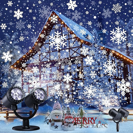 Snowflake Christmas Projector, LED Snow Lamp with Timer for Indoor/Outdoor Decor