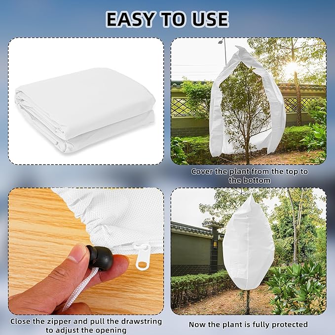 Rohuis Plant Covers Freeze Protection Winter, 2 Packs 95" Hx79 W 2.82oz Huge Tree Blankets Frost Cloth for Outdoor Plants with Zipper Drawstring, Large Garden Frost Protection Cover for Shrub Fig Tree