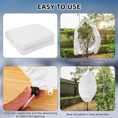 Rohuis Plant Covers Freeze Protection Winter, 2 Packs 95" Hx79 W 2.82oz Huge Tree Blankets Frost Cloth for Outdoor Plants with Zipper Drawstring, Large Garden Frost Protection Cover for Shrub Fig Tree
