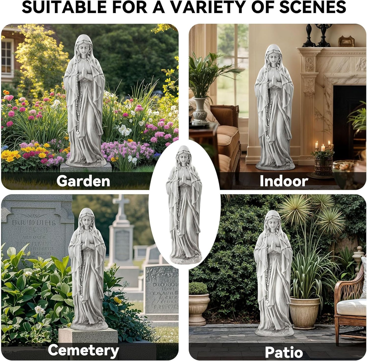 Virgin Mary Praying Statue-Large 29.5 Inch Outdoor Religious Statue Made of Magnesium Oxide Stone,Durable Garden Sculpture for Yard Patio Lawn, Brings Peaceful Blessings,Antique White