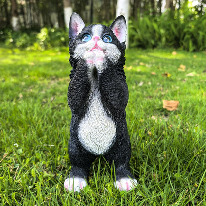 Playful Cat Statue Kitten Sculpture for Garden,Black & White Cat Figurine Decorative for Patio,Cute Outdoor Fairy Flower Bed Lawn Yard Ornament