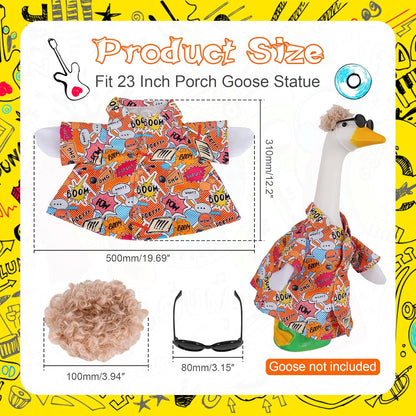 JIAYAN Porch Goose Outfits Outdoor Decoration: 3Pcs Funny Hip Pop Costume with Wigs Sunglasses Set 23"/ 17" Lawn Goose Statue Clothes for Theme Party Garden Patio Yard