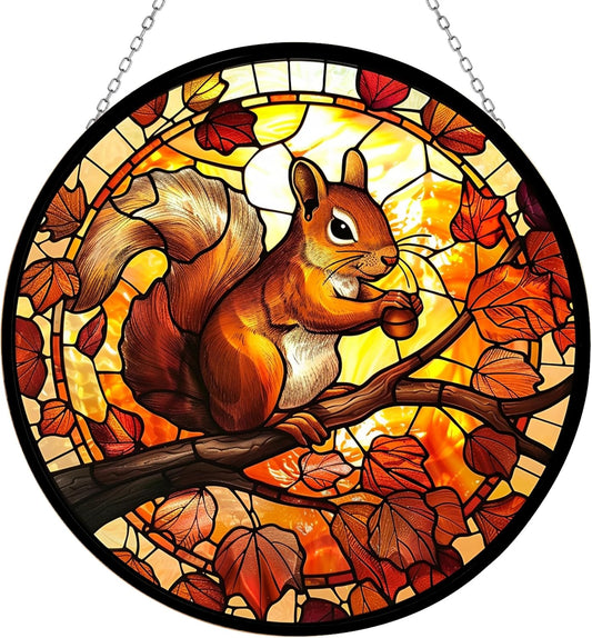 Squirrel Stained Glass Window Hanging Sun Catcher Halloween Haning Ornament Decoration Christmas