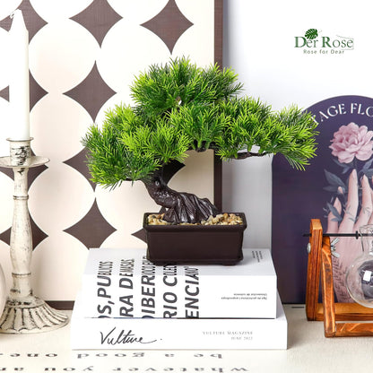 Der Rose 8'' Artificial Bonsai Tree Small Fake Potted Plants for Zen Japanese Home Office Desk Bathroom Shelf Decor (Pine)