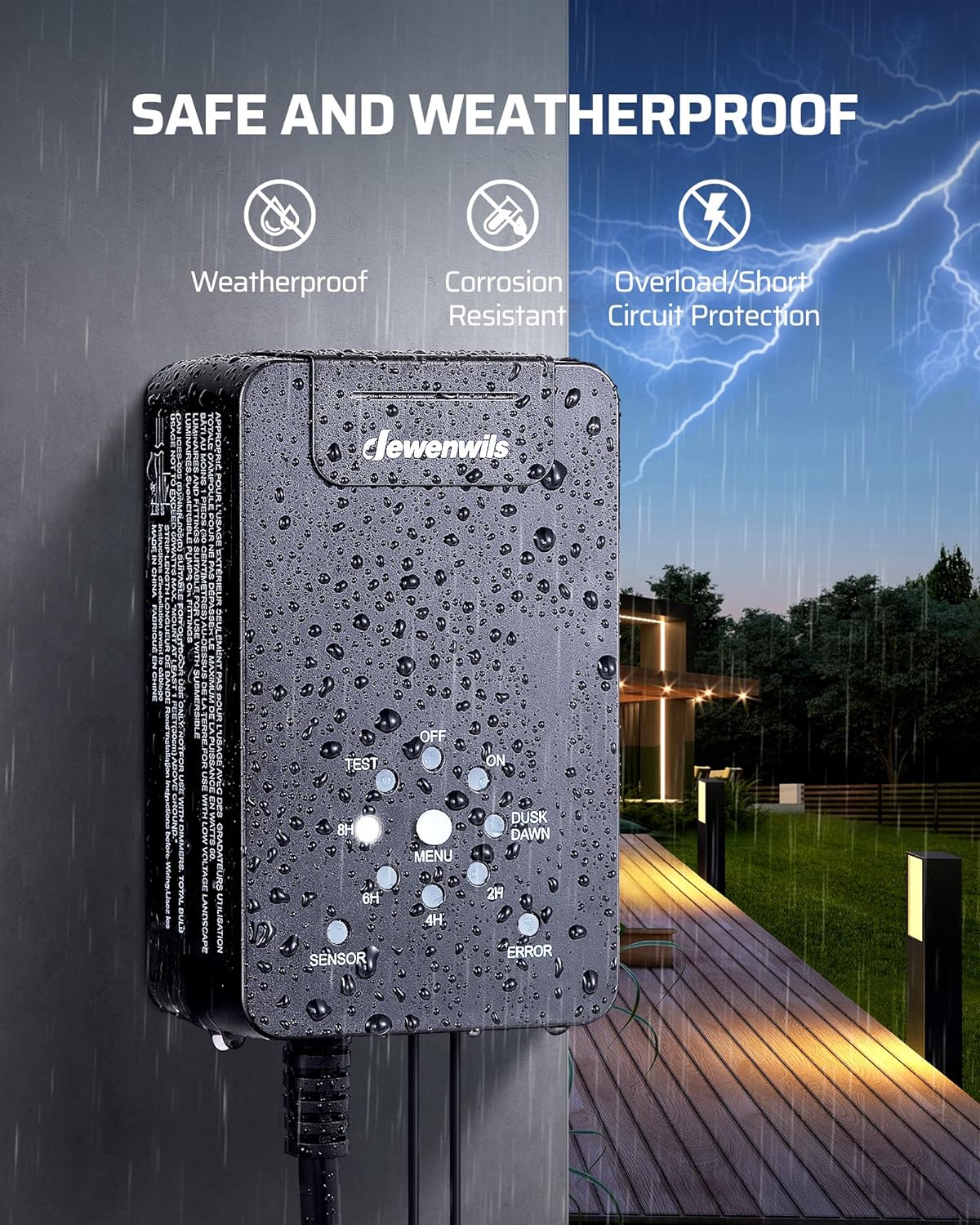 DEWENWILS 60W Low Voltage Transformer, 120V AC to 12V DC, Dusk to Dawn Sensor & Timer, Weatherproof Low Voltage Landscape Transformer for Spotlights, Garden Lights, Pathway Lights…
