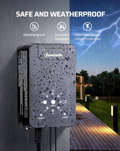 DEWENWILS 60W Low Voltage Transformer, 120V AC to 12V DC, Dusk to Dawn Sensor & Timer, Weatherproof Low Voltage Landscape Transformer for Spotlights, Garden Lights, Pathway Lights…