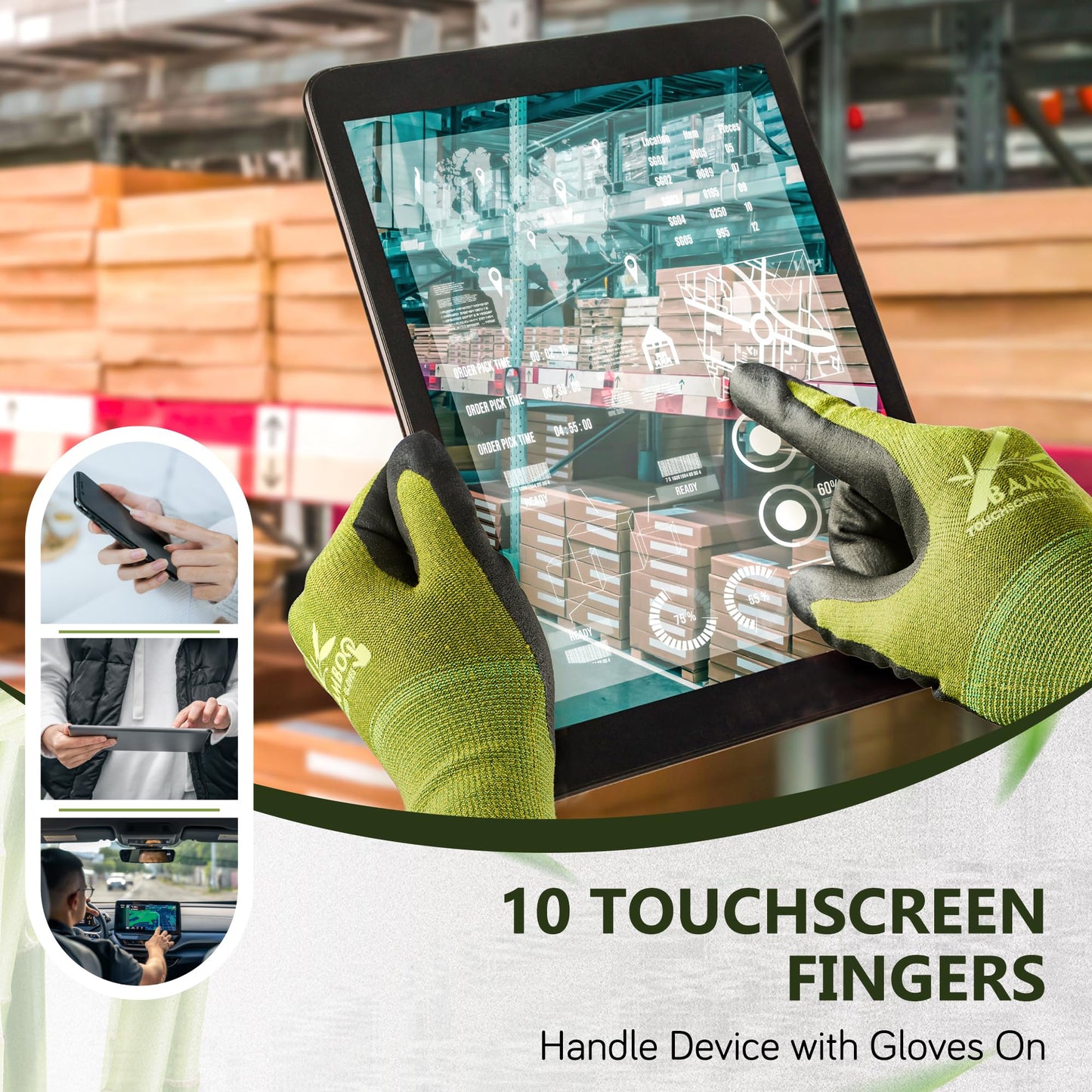 COOLJOB 2 Pairs Gardening Gloves for Women and Men, Bamboo Working Gloves Touchscreen, Grippy