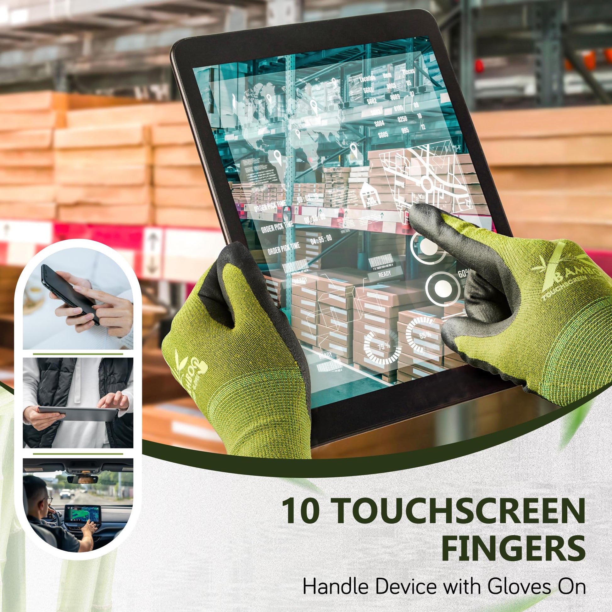 COOLJOB 2 Pairs Gardening Gloves for Women and Men, Bamboo Working Gloves Touchscreen, Grippy
