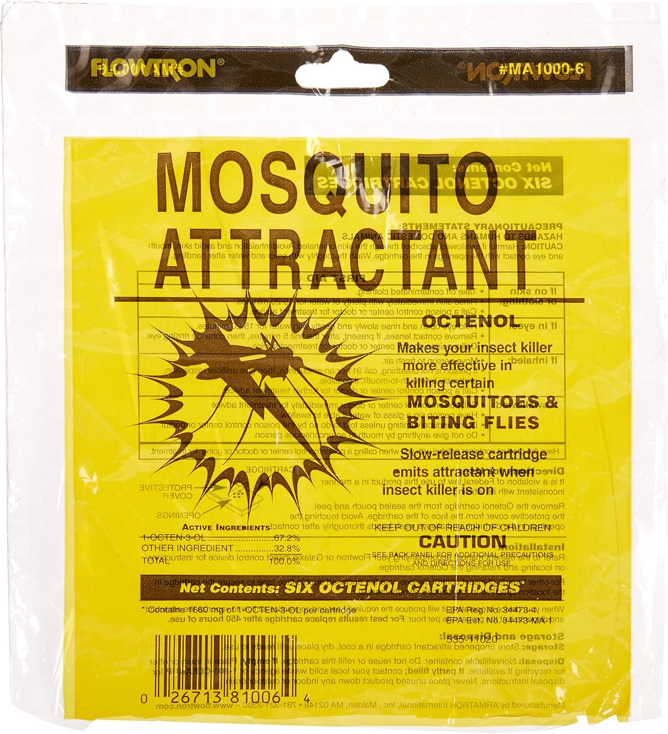 Flowtron MA-1000 Octenol Mosquito Attractant Cartridges (6-Pack), Compatible with BK-15, BK-40, BK-80, MC-9000, FC-8800