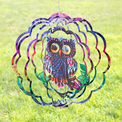 VP Home Mystical Owl Kinetic Wind Spinner for Yard and Garden - 12" W x 12" H Metal Spinner Outdoor Large Hanging Plantary Decor - 3D Garden Art Wind Sculpture Spinners Kinetic Art Garden Decoration