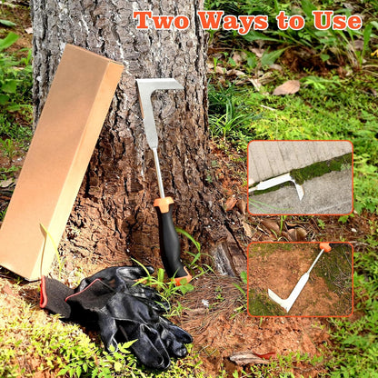 Patio Crack Weeder Tool with Ergonomic Handle – Stainless Steel Weed Puller for Patio Sidewalk Driveway Cracks | Rust Resistant Dual-Material Gardening Tool