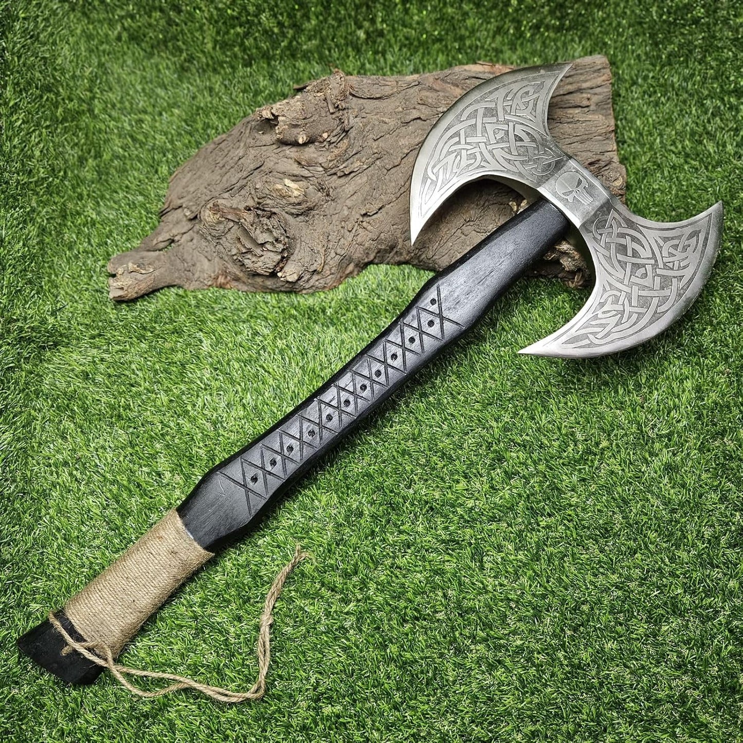 AX-7001 Custom Gift Forged Carbon Steel Viking Axe with Rose Wood Shaft, Double Edge Axe