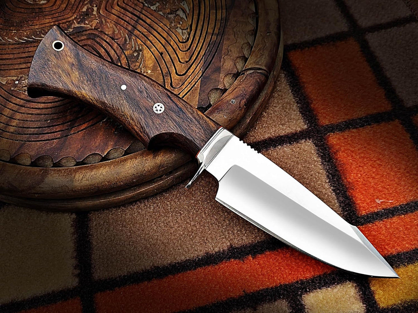 Warivo 10″ Handmade D2 Steel Hunting Knife with Leather Sheath - Ideal EDC Knife for Skinning, Camping, Bushcrafting and Outdoor Activities