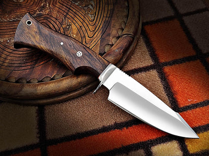 Warivo 10″ Handmade D2 Steel Hunting Knife with Leather Sheath - Ideal EDC Knife for Skinning, Camping, Bushcrafting and Outdoor Activities