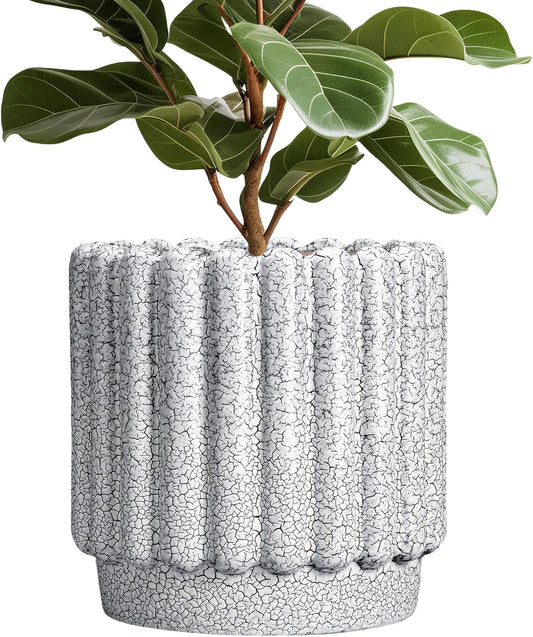 Ceramic Planter for Indoor Plants - 12 Inch Plant Pot Indoor with Drainage Hole, Large Ceramic Flower Pots Outdoor, Fluted Round Planter, Home Decor, Gardening Gifts, Black and White