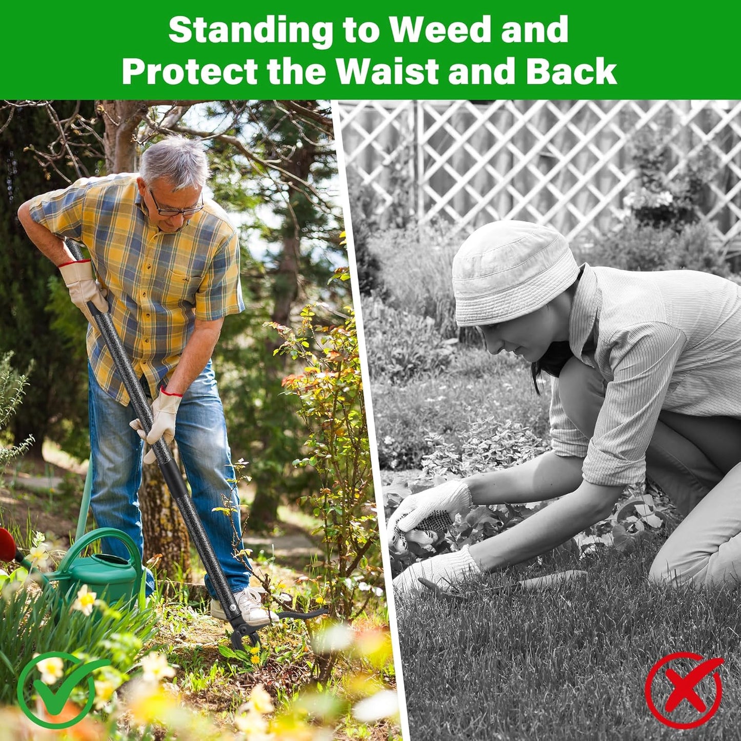 Weed Puller Tool, 61" Stand Up Heavy Duty Gardening Hand Weeder Tools with 4 Claw Steel for Dandelion, Horseweed, Thistle, Remove Weeds Without Bending, Kneeling, Pulling
