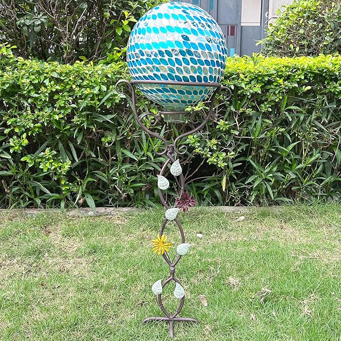 Gazing Globe Stand with 4 Prongs Base, 31.5" Garden Gazing Ball Stands for 10-12 Inches Gazing Globe Balls, Metal Vines Glass Ball Display Stand Holder for Outdoor Garden Yard Lawn, Vintage