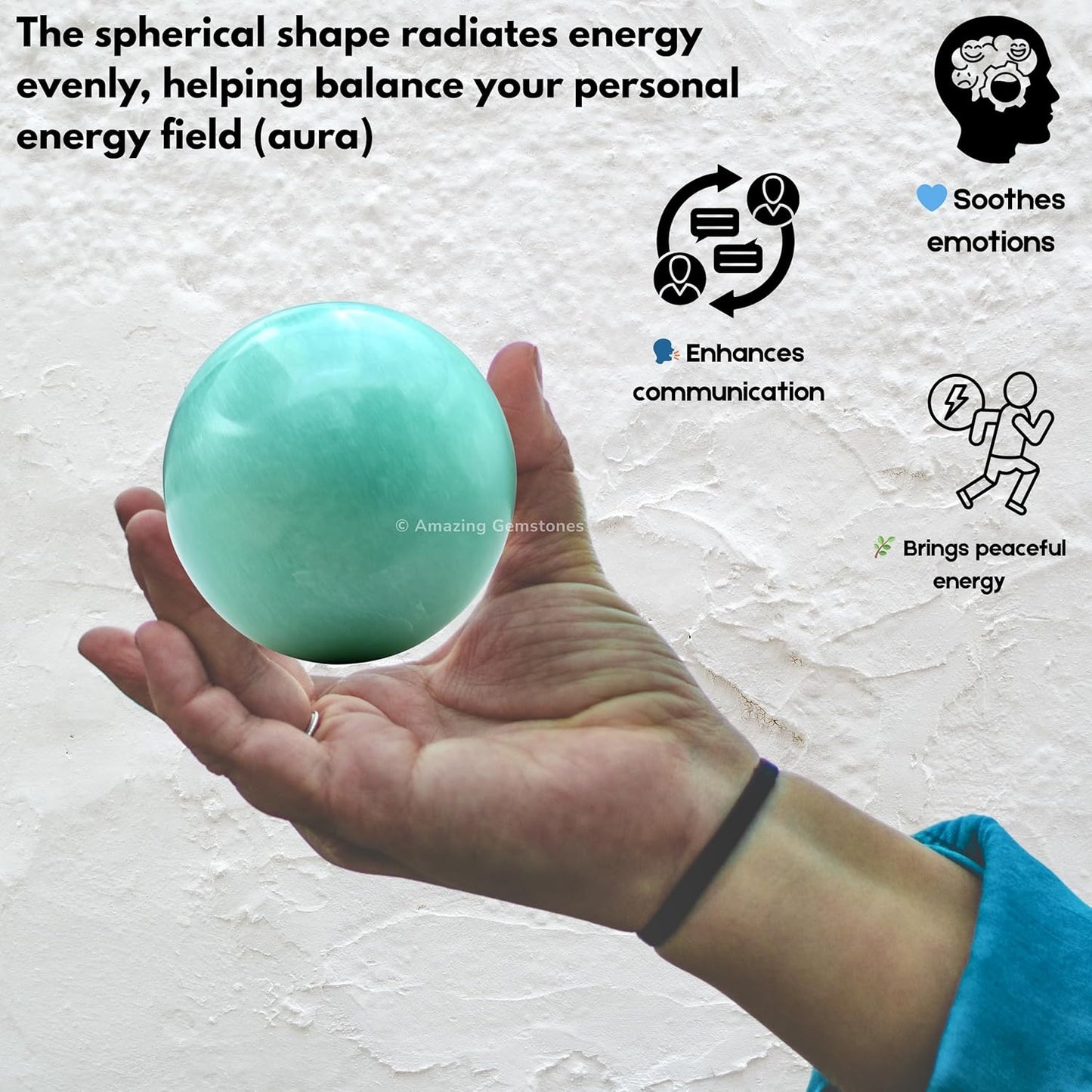 Amazing Gemstone Amazonite Crystal Ball with Stand - 2" Inches Crystal Sphere Meditation Balls for Witchcraft and Decorative Balls