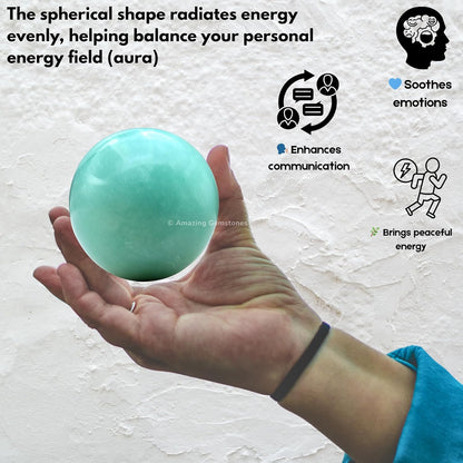 Amazing Gemstone Amazonite Crystal Ball with Stand - 2" Inches Crystal Sphere Meditation Balls for Witchcraft and Decorative Balls
