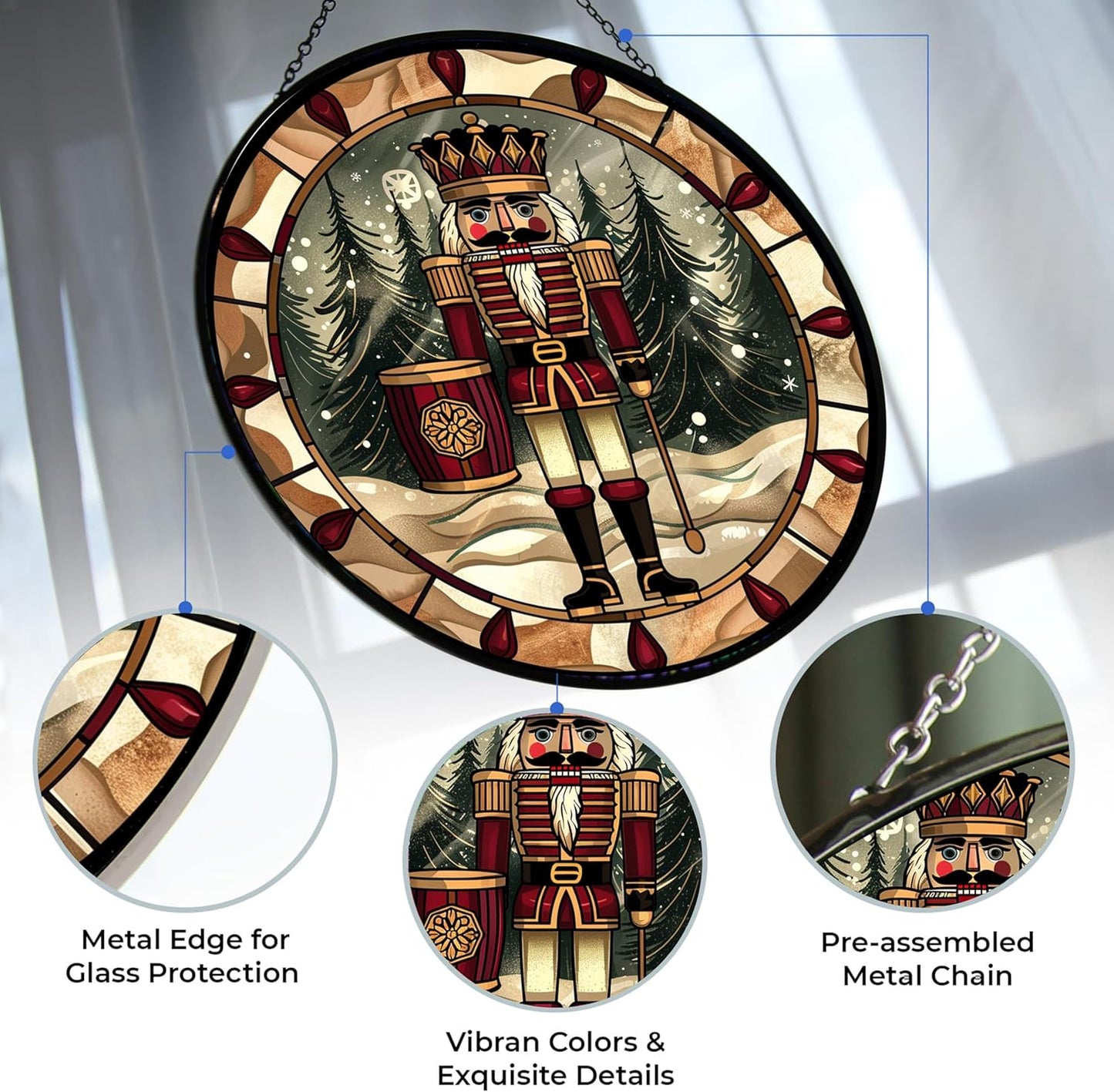 Christmas Wooden Nutcracker Stained Glass Suncatcher by Clare Donovan Window Hangings, Stained Glass Panel Sun Catchers Gifts Home Decor Garden Christmas Halloween Wedding
