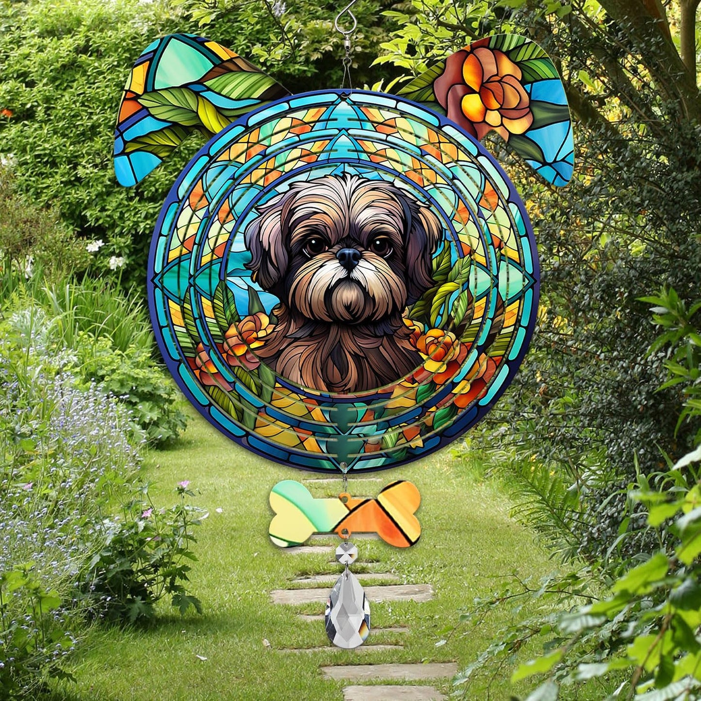 Shih Tzu Dog Ears Wind Spinner, Shih Tzu Wind Spinner Hanging for Yard and Garden
