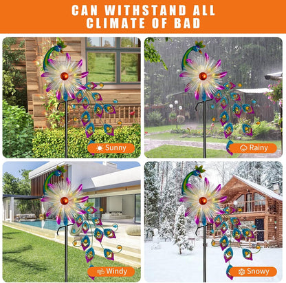 Solar 51" Peacock Wind Spinners for Yard and Garden, Metal Clearance Windmill Kinetic Wind Spinner Outdoor Decor, Wind Sculpture Yard Art Decorations for Patio, Lawn & Garden