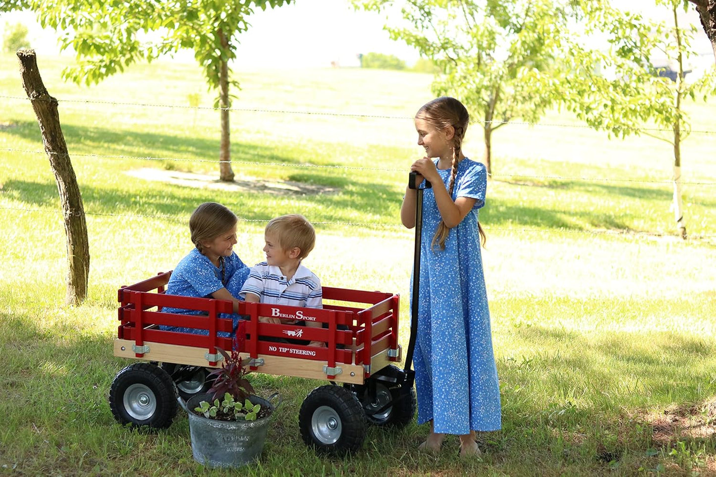 Berlin Flyer Sport Kid's Wagon - Model F410 - Amish Made in Ohio, USA - 10" No-Flat Tires (Red)