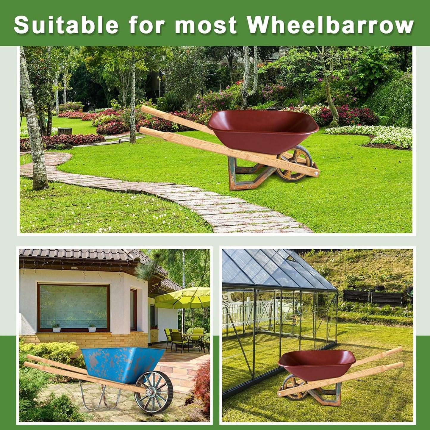 Gisafai 2 Pairs Wood Wheelbarrow Handles 60'' Heavy Duty Hardwood Wheelbarrow Replacement Handles Kit with Tough Seal Coat and Pre Drilled Holes