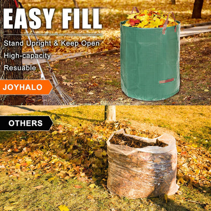 Joyhalo Reusable Yard Waste Bags, 132 Gallon Lawn And Leaf Bags 3 Pack, Heavy Duty Garden Bags With Gardening Gloves, Standable Garden Waste Bag With 4 Handles, Camping Yard Recycling Bag For Leaves