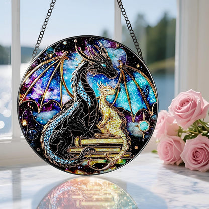 Stained Glass Window Hanging, 8 Inch Dragon Stained Glass Suncatcher, Sun Catchers Indoor Window, Suncatchers for Windows Hanging, Book Lover Christmas Ornament, Perfect for Bookworms