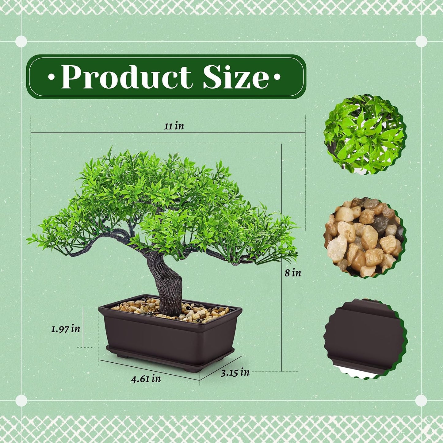 Der Rose 8'' Artificial Bonsai Tree Small Fake Potted Plants for Zen Japanese Home Office Desk Bathroom Shelf Decor