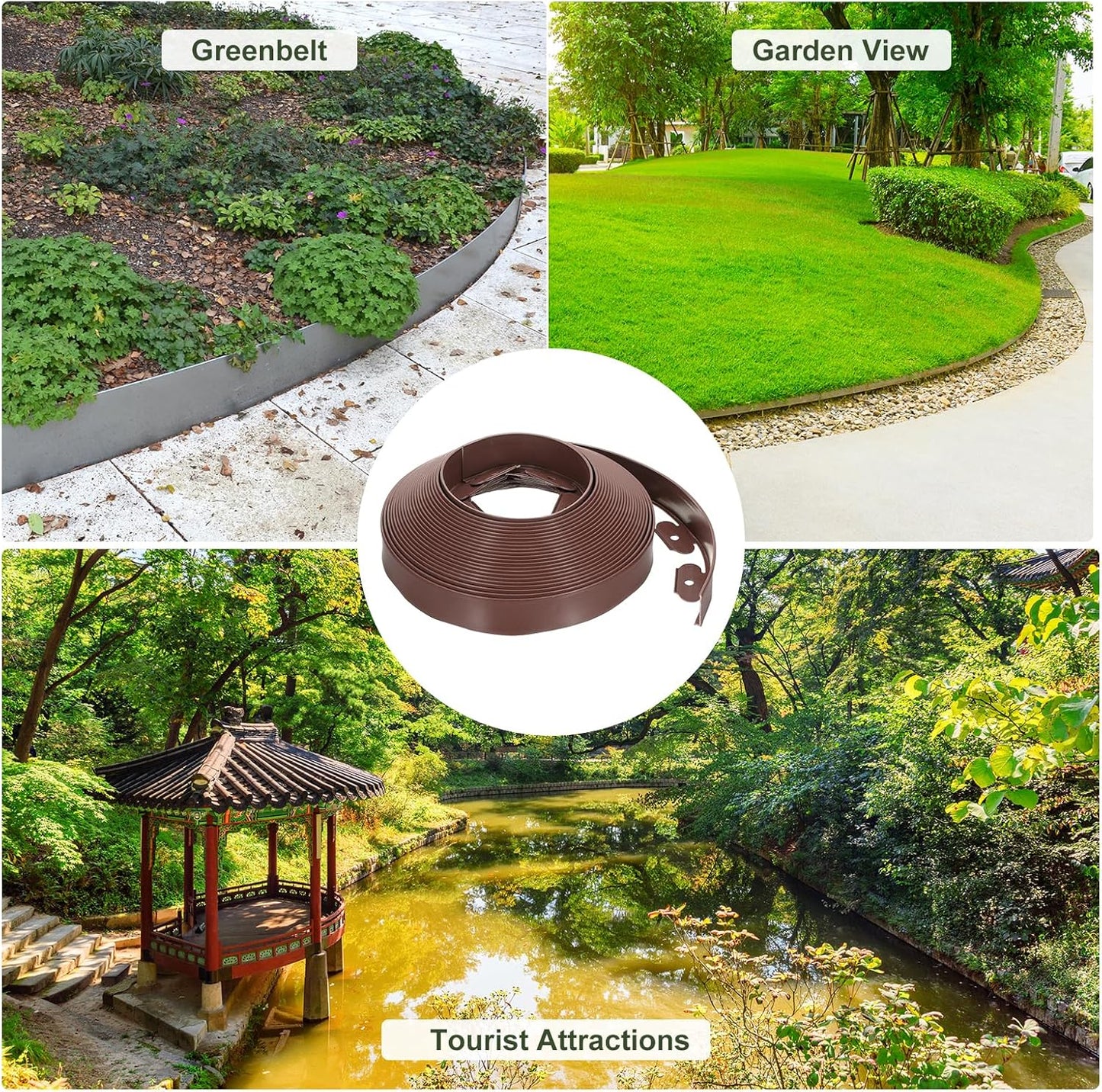 uxcell Landscape Edging, 1Pcs 60FT x 2" - No Dig Garden Edging Kit with 54 Stakes, Landscape Edging Border for Garden Lawn Flower Bed Yard Grass (Brown)
