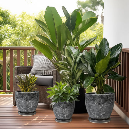 Ceraimc Planter - 8 Inch Plant Pot for Indoor Outdoor Plants, Decorative Round Planters, Flower Pot with Drainage and Saucer, Garden Porch House Room Decor, Plant Lover Gifts, Grey