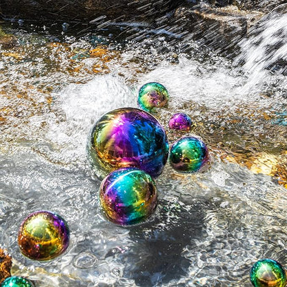yarlung Set of 10 Stainless Steel Rainbow Gazing Balls, 50-150 mm Garden Mirror Globe Floating Pond Sphere, Polished Hollow Ball Reflective Ornament for Home Yard Outdoor Lawn Decoration