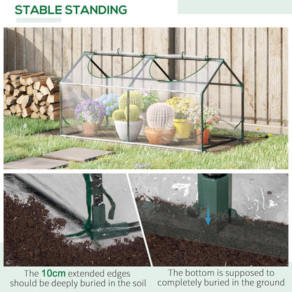 Outsunny 4' x 2' x 2' Portable Mini Greenhouse, Small Green House with PVC Cover, Roll-up Zippered Windows for Indoor, Outdoor Garden, Clear