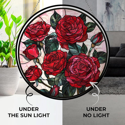 Valentine Rose Suncatcher Stained Glass Window Hangings Sun Catchers Colorful Ornament Gifts for Women Mom Wife Christmas Halloween Housewarming