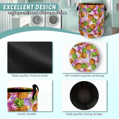 Tropical Pineapples Laundry Basket Foldable With Handles Palm Leaves Tote Bag Oxford Cloth Colorful Laundry Hamper Clothes Toy Storage Bucket For Bathroom/Laundry/Bedroom 18.9" x 16.5 "