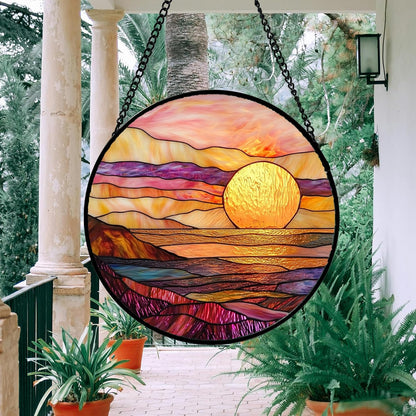 Stained Glass Window Hanging, Sparkling Sea Suncatcher Diamond Glass Panel Hangings Scenery Sun Catchers Decor for Birthday for Women, Men, Wife, Aunt, and Mom 6.3x6.3 in