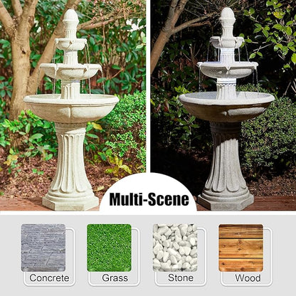 Glitzhome Water Fountain Outdoor Floor-Stand Fountains with LED Light & Pump, Oversized 3 Tier Terrazzo Waterfalls Patio Fountain and Waterfalls Outdoor Yard Fountains for Lawn Garden Backyard Deck