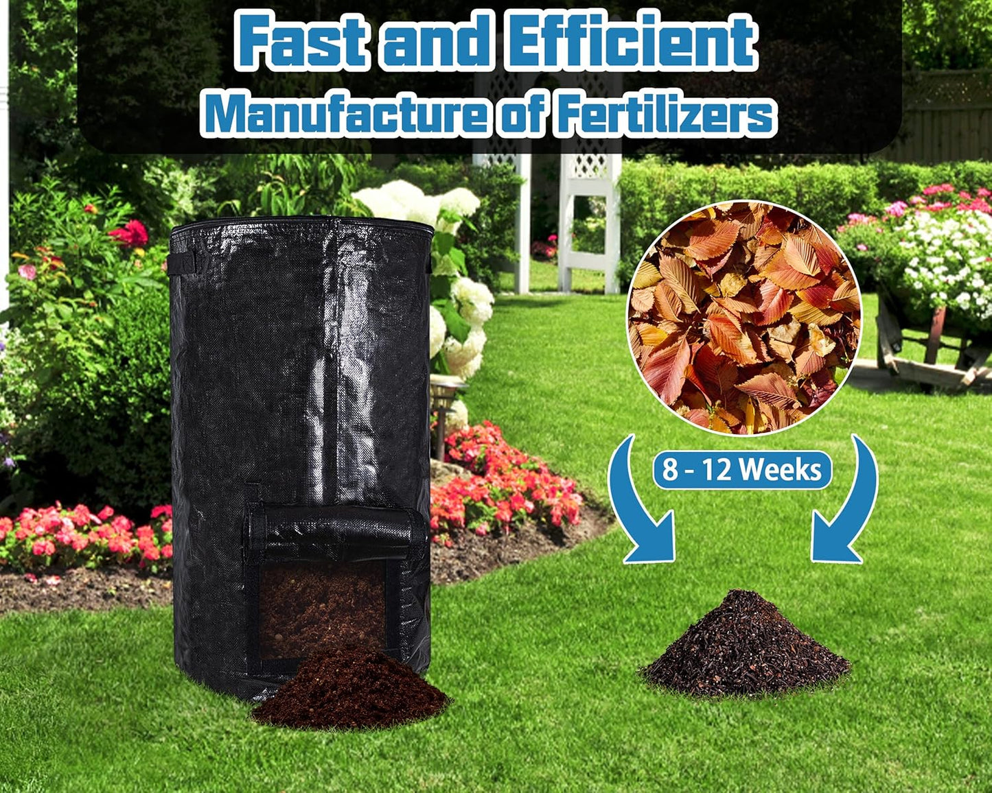 MyLifeUNIT Compost Bins Outdoor, Composting Bin for Outside Garden, Reusable Garden Yard Waste Bag, 34 Gallon (2 Pack, Black)
