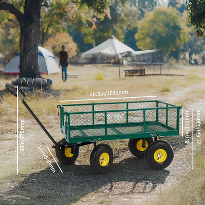 Finnhomy Heavy Duty 1000 Lbs Capacity Mesh Steel Garden Cart, Pullable Garden Wagons Carts on Wheels, Folding Utility Wagon with Removable Sides for Outdoor, Yard, Lawn, Green