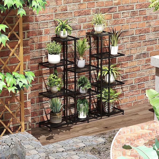 Metal Plant Stand, large indoor Plant Stands Decorative Black Steel Plant Shelf for ontdoor Patio Garden Balcony and Yard,tall multi tier plant stand(9 Tier)