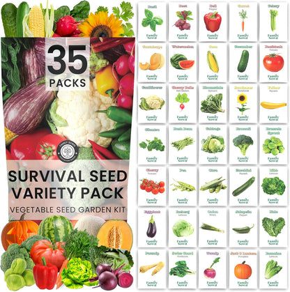 35 Vegetable Seed Packets | Survival Variety Pack | 2025 Season | Individually Packed Vegetables, Herbs and Fruits | Emergency Seed Vault for Doomsday Prepping | by Family Sown
