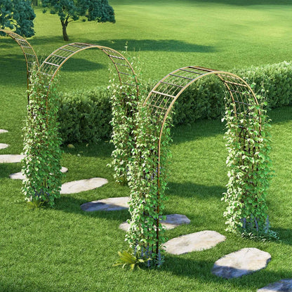 Jardineer Leaf-Patterned Garden Arch Trellis, 70.9W x 104.3H x 20.5D inch, Metal Garden Arbor with Decorative Leaf Design, Rustproof with Extended Thick Ground Stakes (Black)