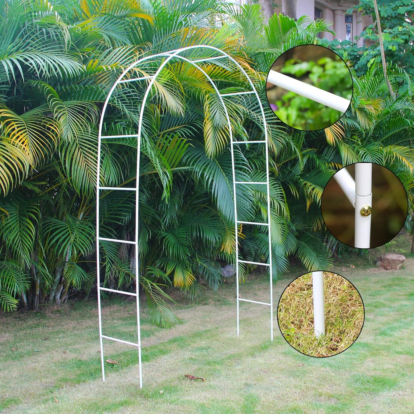 White Iron Pergola Arbor Practical, 7.9 Feet High x 4.6 Feet Wide, Assemble Easily for Various Climbing Plant Wedding Garden Arch Bridal Party Decoration Wide Arbor